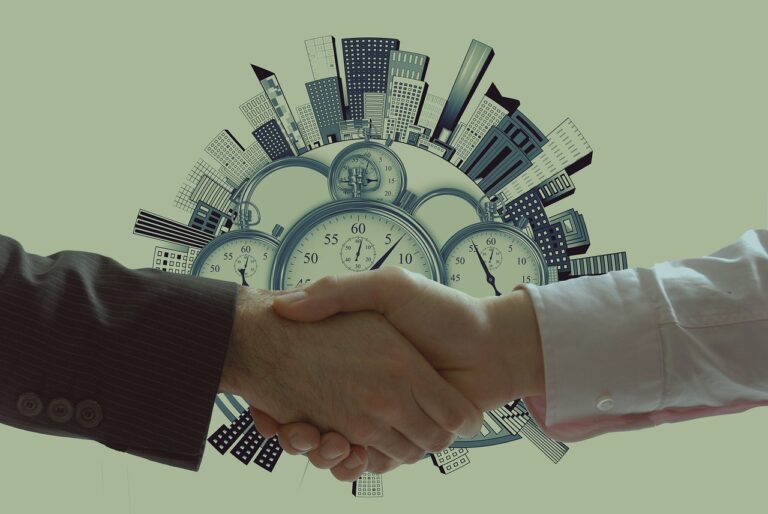 handshake, clock, buildings